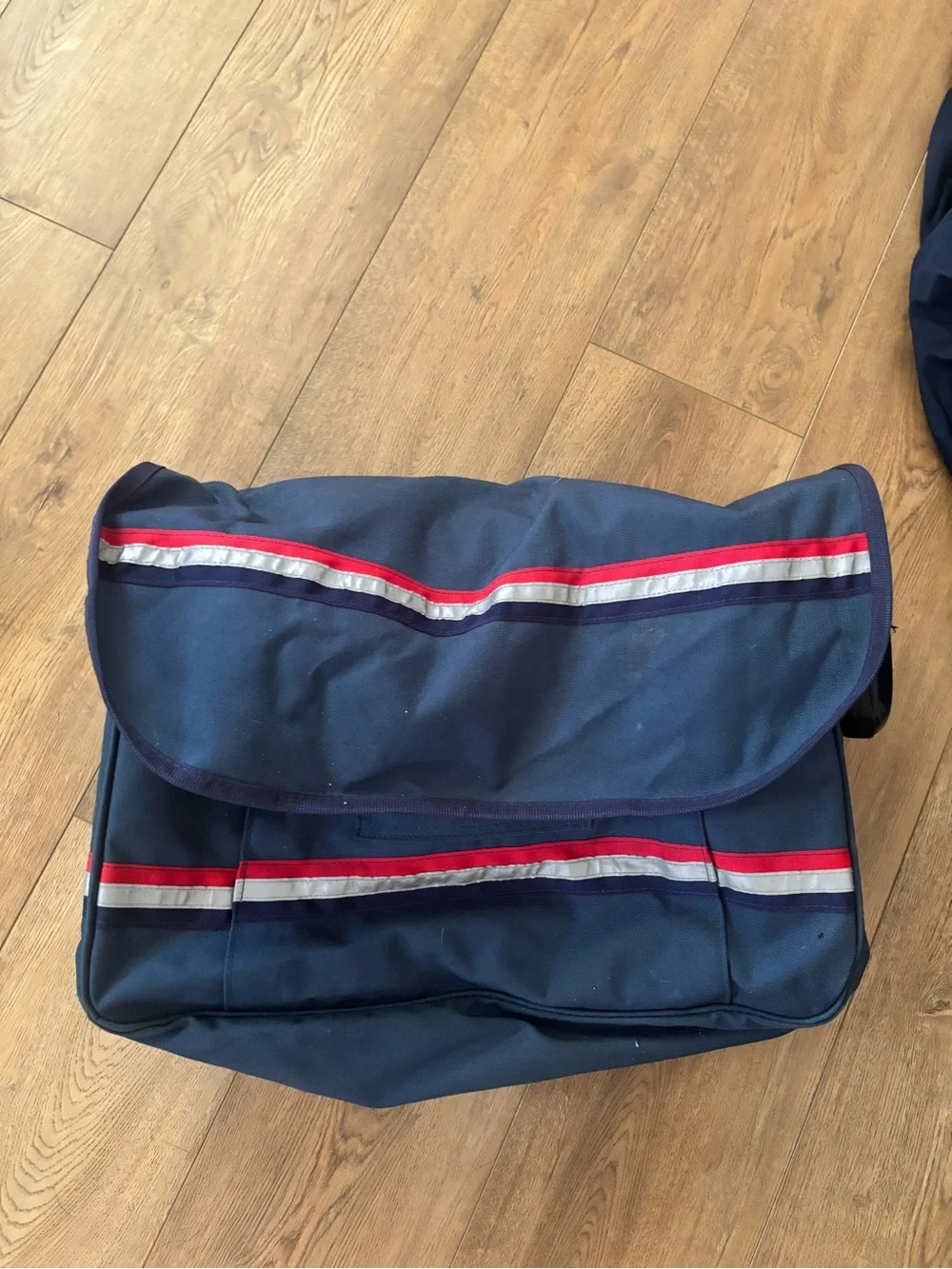 USPS Messenger Bag Unisex Large Navy Blue  Vintage Canvas Logo Striped